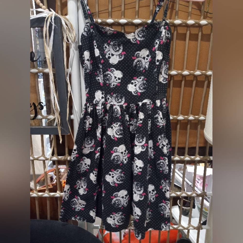 Skull and Roses Kids Dress - Black and White
